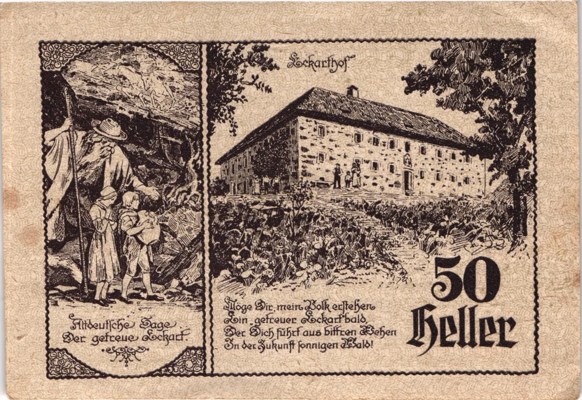 50 Heller, Notgeldschein der Ortschaften Schattleiten und Schweinsegg bei Ternberg, Oberösterreich — تصویر رکورد یوروپیانا