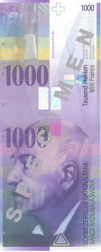 روی اسکناس 1000 francs فرانک سوئیس