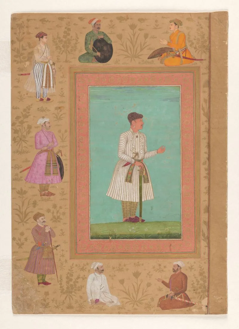 Portrait of Mahābat Khān (d. 1634) (recto), Persian calligraphy by Mīr `Alī (verso), from the Late Shah Jahan Album — تصویر رکورد یوروپیانا