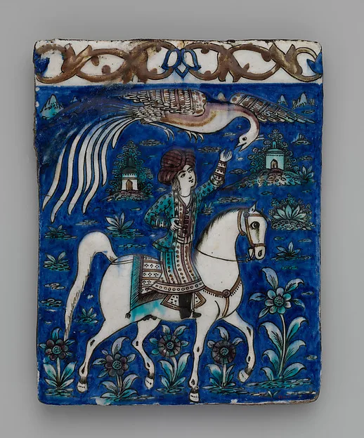 Tile with an Image of a Prince on Horseback — تصویر رکورد موزهٔ متروپولیتن (دسترسی آزاد)