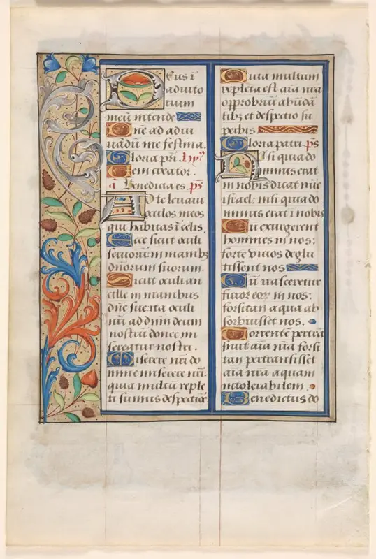 Leaf from a Book of Hours: Text with Illustrated Border (verso) — تصویر رکورد موزهٔ هنر کلیولند (دسترسی آزاد)