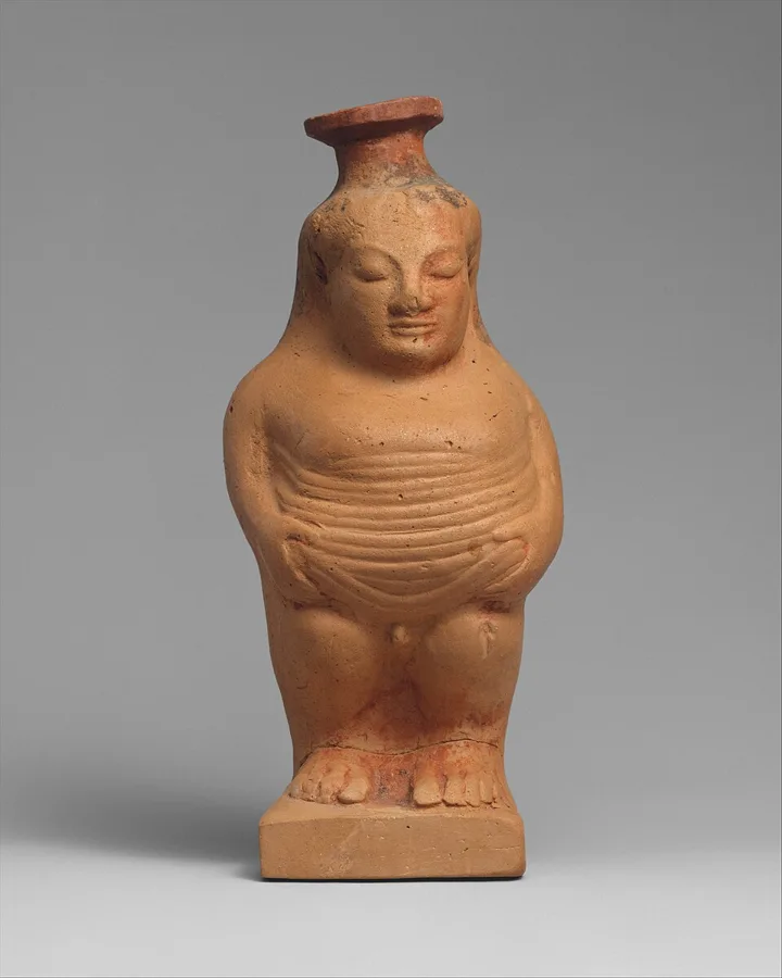 Terracotta aryballos (perfume vase) in the form of a boy — تصویر رکورد ویکیداده