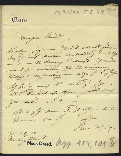 Brief von Clara Schumann an eine Freundin — تصویر رکورد یوروپیانا