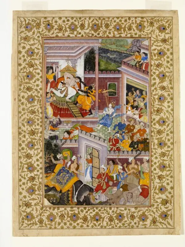 Painting: Krishna kills his uncle, the tyrant ruler Kamsa — تصویر رکورد موزهٔ ویکتوریا و آلبرت