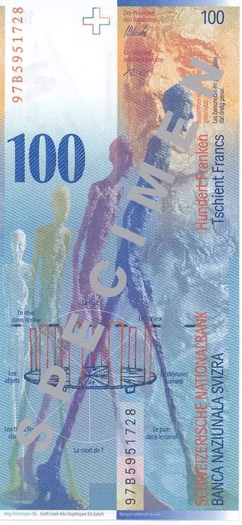 پشت اسکناس 100 francs فرانک سوئیس