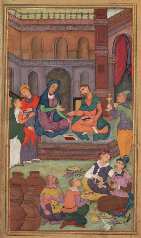 The Marriage at Cana (folio 58 verso), from a Mirror of Holiness (Mir’at al-quds) of Father Jerome Xavier — تصویر رکورد موزهٔ هنر کلیولند (دسترسی آزاد)