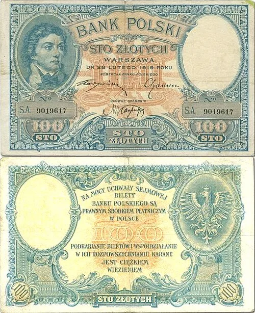 روی اسکناس — 100zloty لهستان
