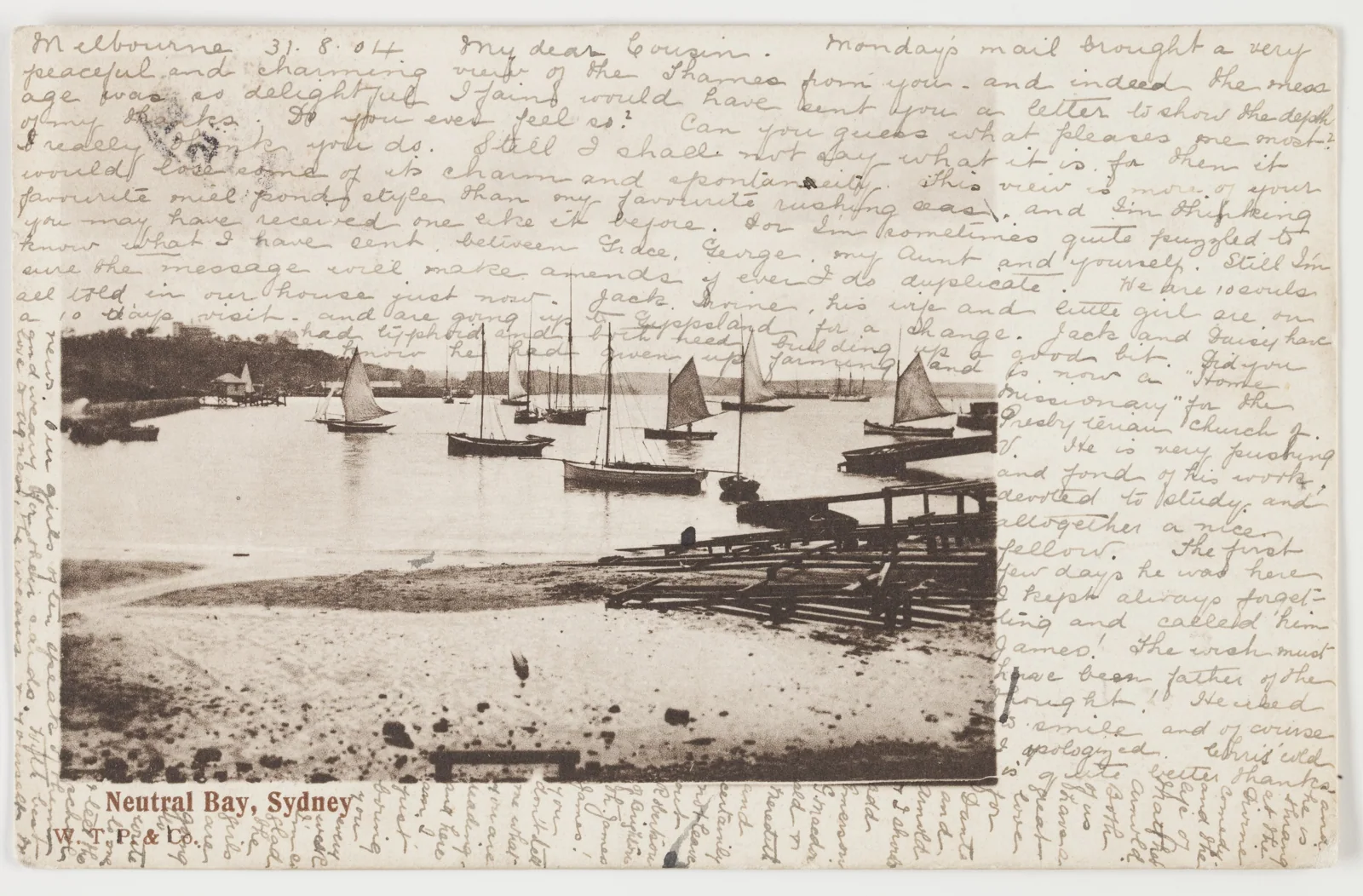 کارت‌پستال - Neutral Bay، سیدنی، ارسالی از ماریون فلین، ملبورن، ۳۱ اوت ۱۹۰۴ — عکس رکورد موزه‌های ویکتوریا (استرالیا)