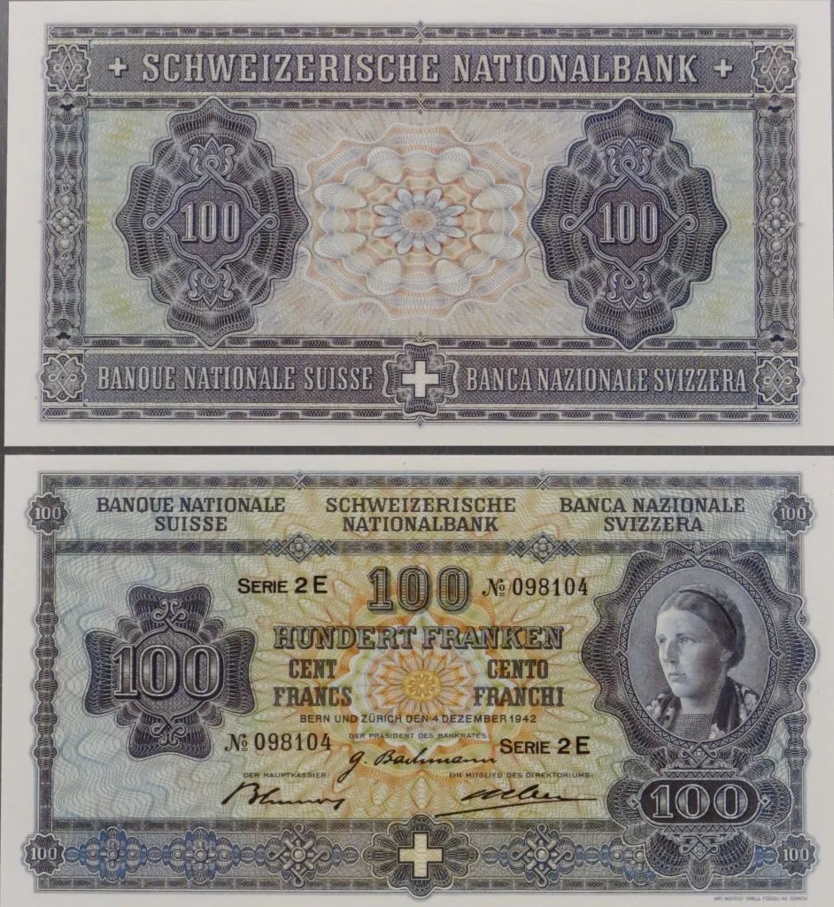 Banknote Fr. 100, Reservenote 1942 — تصویر رکورد یوروپیانا