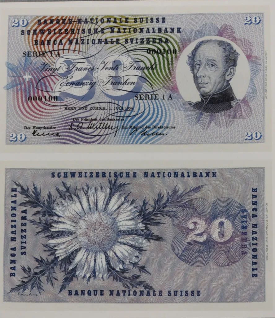 Banknote Fr 20,  historisch, 1956 — تصویر رکورد یوروپیانا