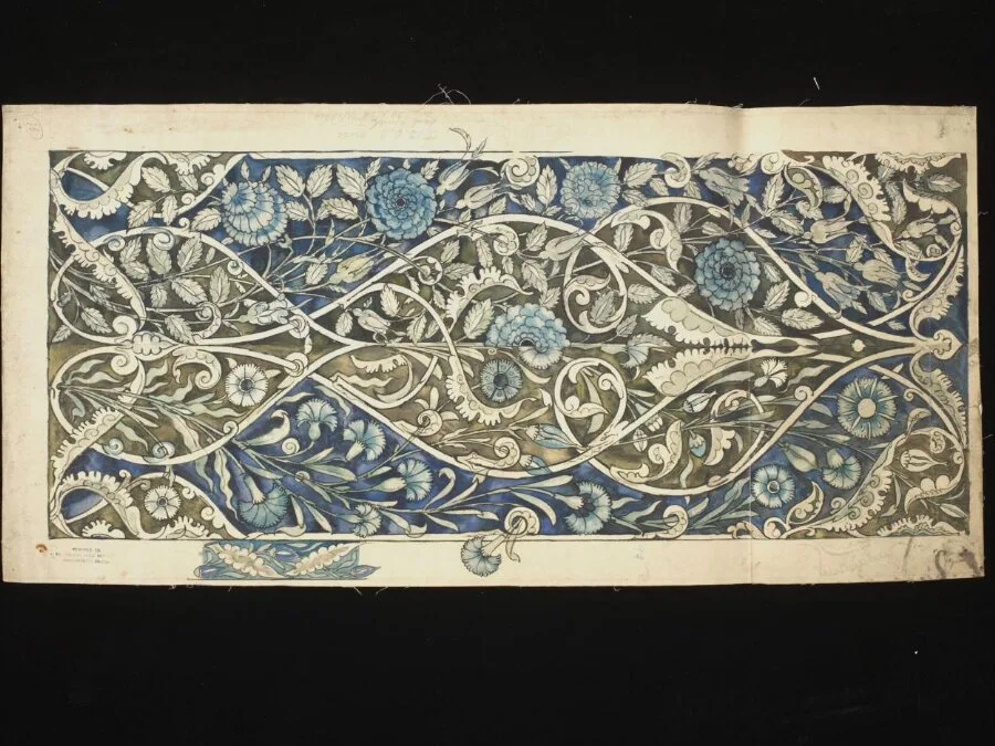 Design, probably for a tile panel. Persian foliage pattern. — تصویر رکورد موزهٔ ویکتوریا و آلبرت