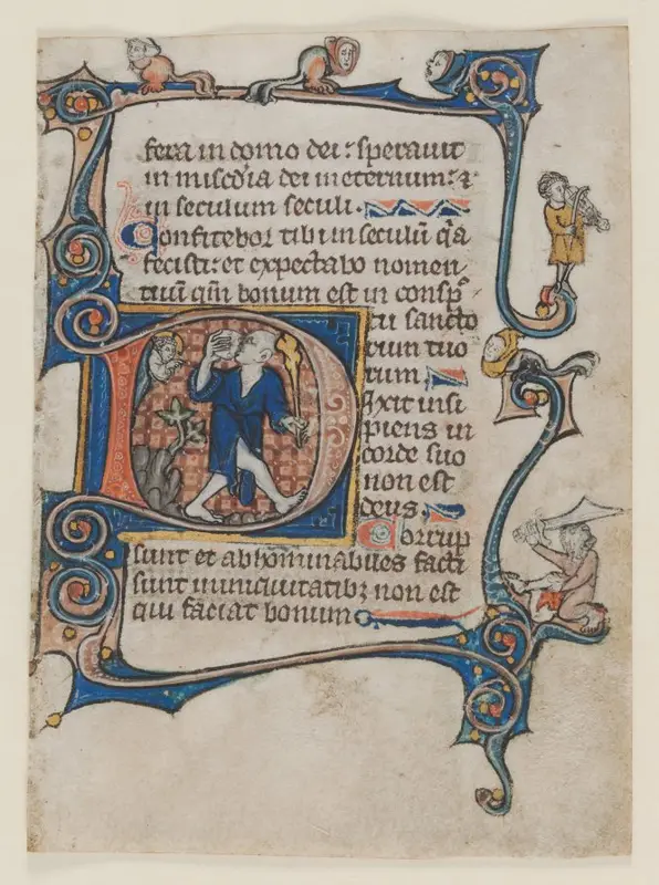 Leaf from a Psalter: Initial D: A Fool Rebuked by God — تصویر رکورد موزهٔ هنر کلیولند (دسترسی آزاد)