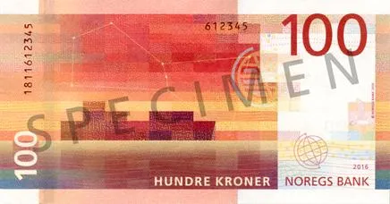 پشت اسکناس 100 kr کرون نروژ