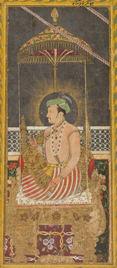 Posthumous portrait of Emperor Jahangir under a canopy (recto) — تصویر رکورد موزهٔ هنر کلیولند (دسترسی آزاد)