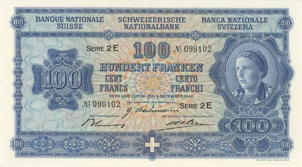 روی اسکناس 100 francs فرانک سوئیس