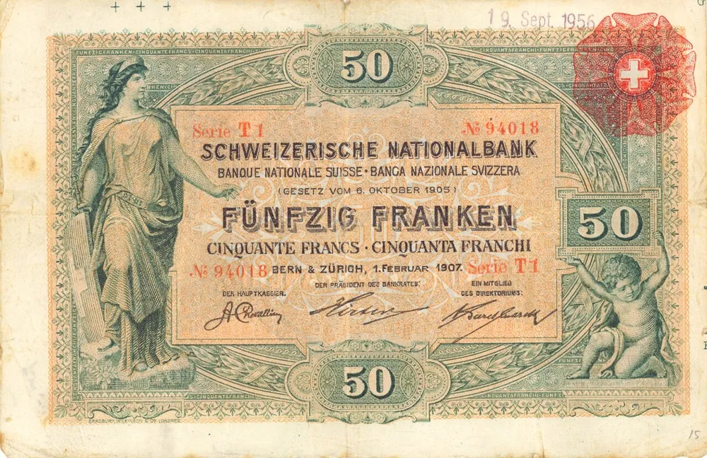 روی اسکناس 50 francs فرانک سوئیس