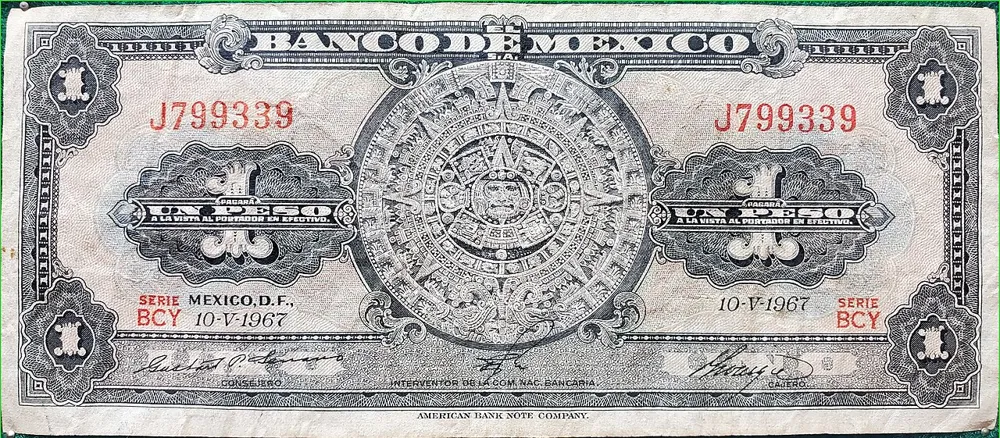 روی اسکناس MXP $1 پزوی مکزیک
