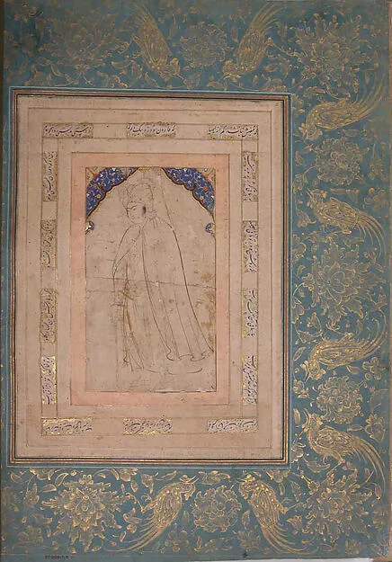 «جوان ایستاده با شنل»، برگی از مرقع بلینی — نمای تکمیلی ثبتشده در رکورد موزه