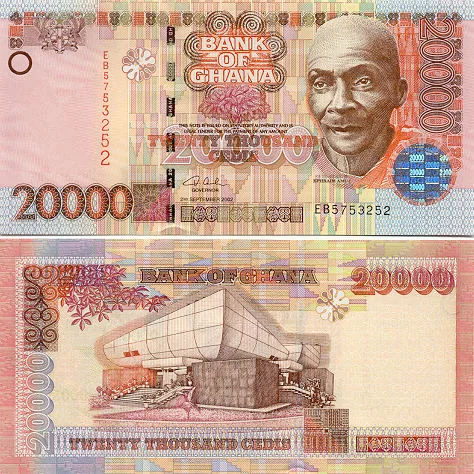 روی اسکناس — 20000 cedis غنا