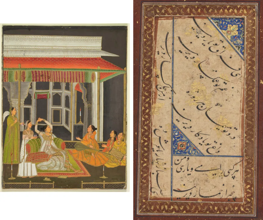 A princess on a terrace with attendants at night (recto); Calligraphy (verso) — تصویر رکورد موزهٔ هنر کلیولند (دسترسی آزاد)