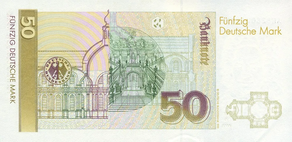 پشت اسکناس DM 50 مارک آلمان