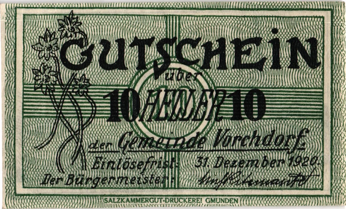 10 Heller, Notgeldschein der Gemeinde Vorchdorf, Oberösterreich — تصویر رکورد یوروپیانا