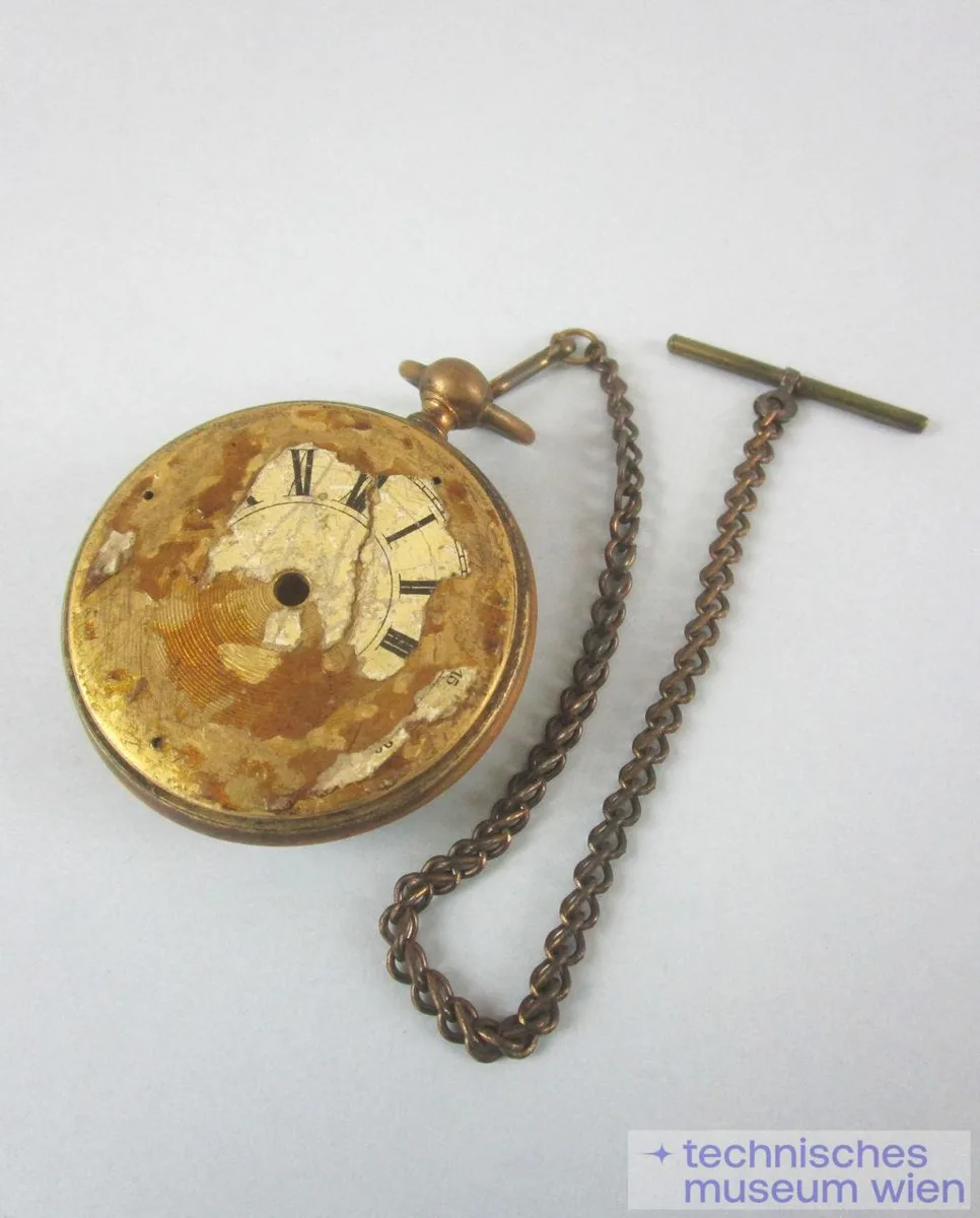 Taschenuhr mit Zylinderhemmung, Metallgehäuse, Papierzifferblatt — تصویر رکورد یوروپیانا