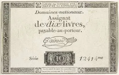 Assignaat van 10 livres, 1792 — تصویر رکورد یوروپیانا