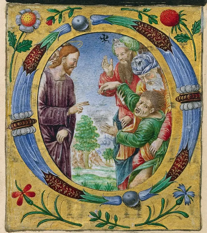 Cutting from a Missal: Initial O with Christ Performing an Exorcism — تصویر رکورد موزهٔ هنر کلیولند (دسترسی آزاد)