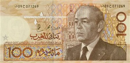 روی اسکناس — 100 dirhams مراکش