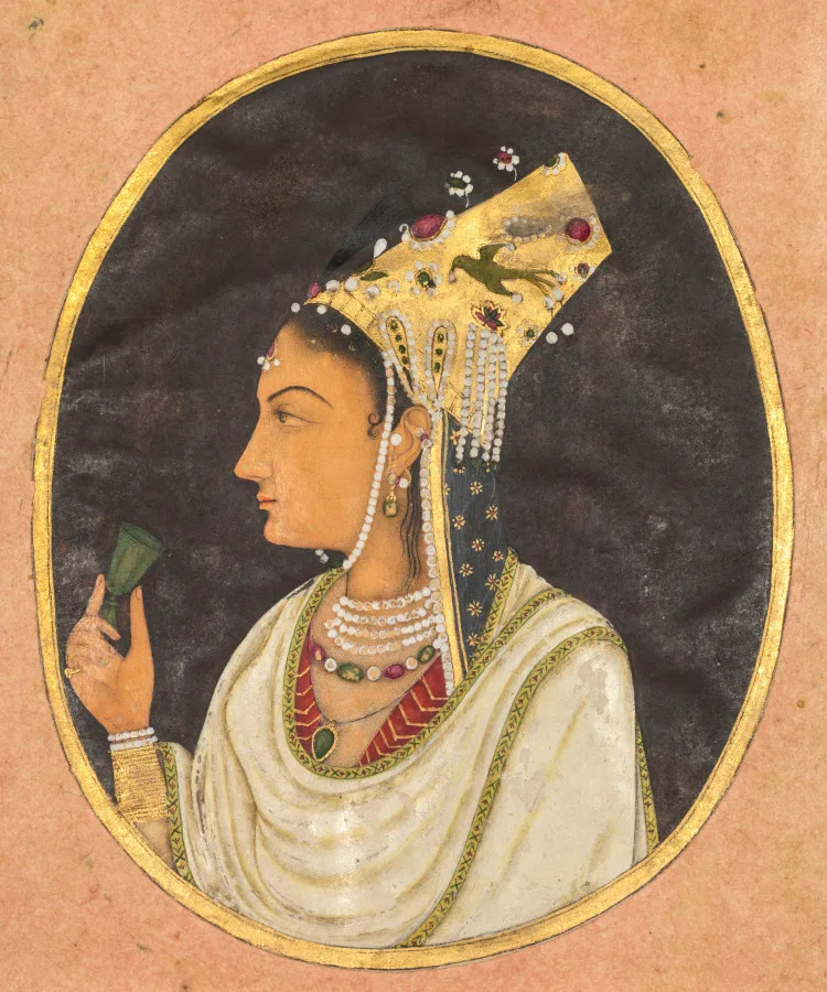Oval portrait of a woman in a Chaghtai hat — تصویر رکورد موزهٔ هنر کلیولند (دسترسی آزاد)