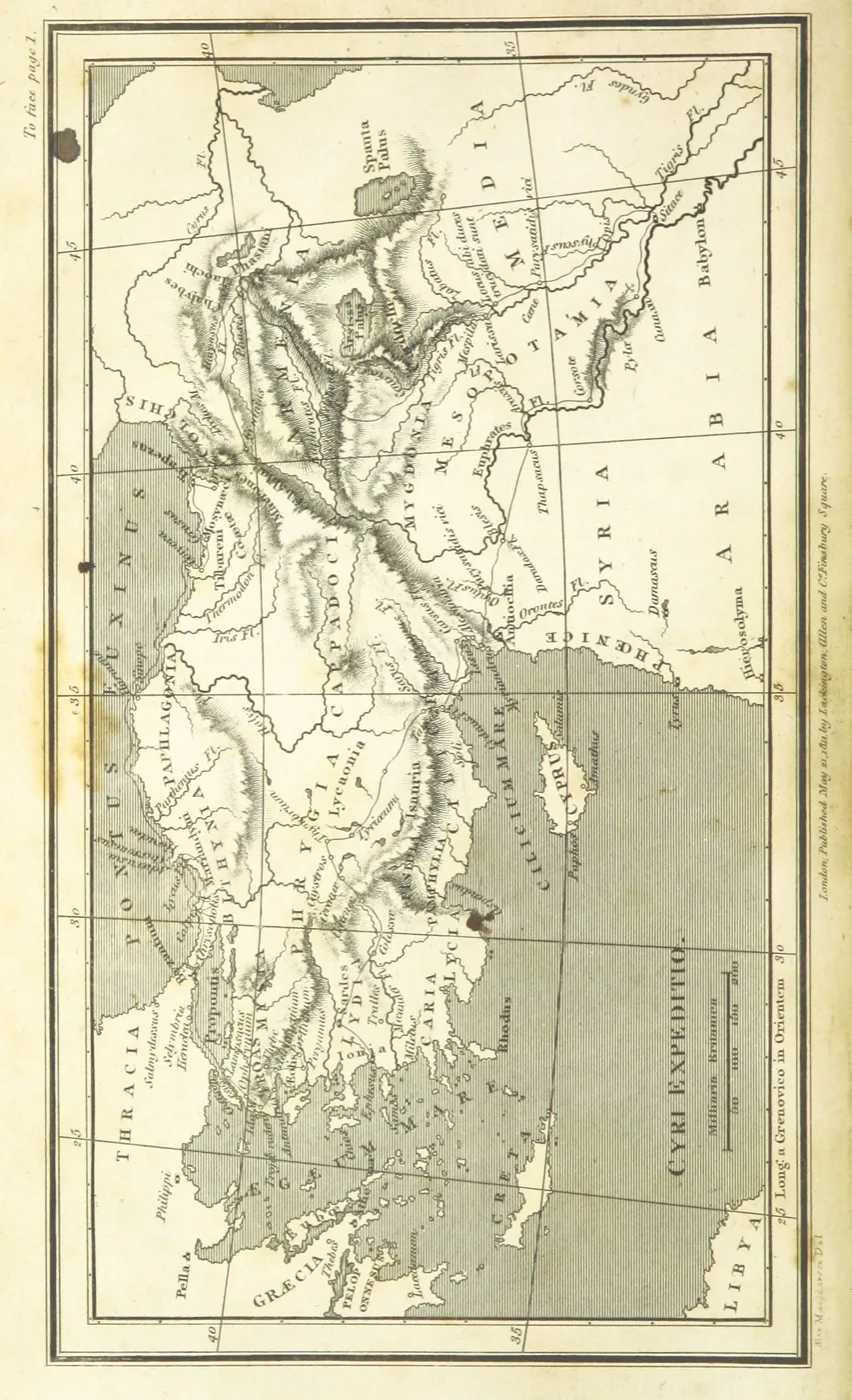 map from "[The Expedition of Cyrus into Persia; and the Retreat of the Ten Thousand Greeks. Translated ... with critical and historical notes, by Edward Spelman ... A new edition, etc.]". — تصویر رکورد یوروپیانا