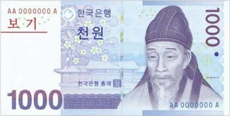 روی اسکناس ₩1,000 وون کرهٔ جنوبی