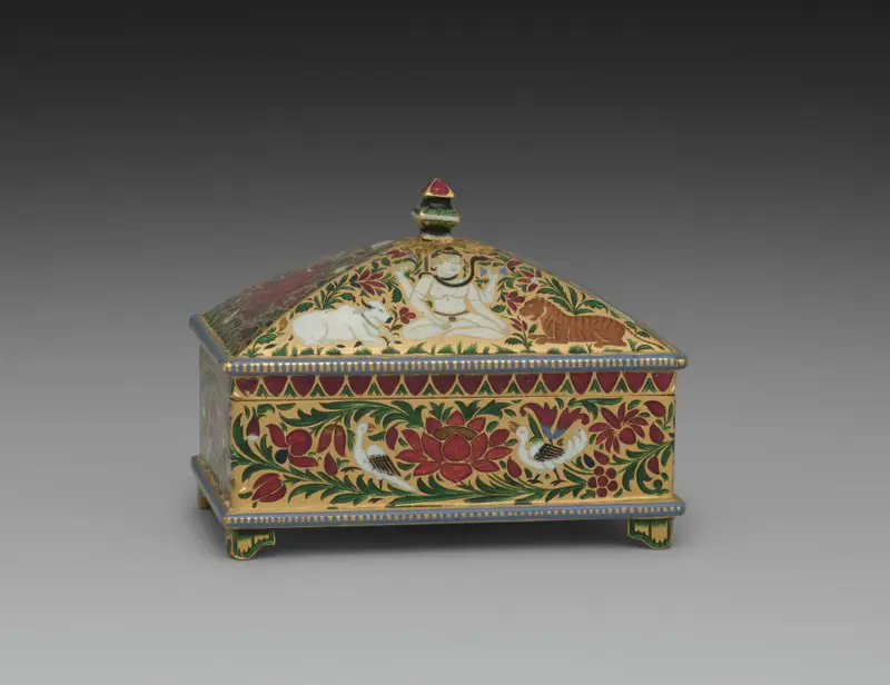 Box decorated with Shiva, Vishnu, Krishna, and Ganesha — تصویر رکورد موزهٔ هنر کلیولند (دسترسی آزاد)