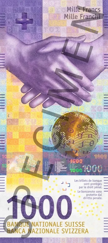 روی اسکناس 1000 francs فرانک سوئیس