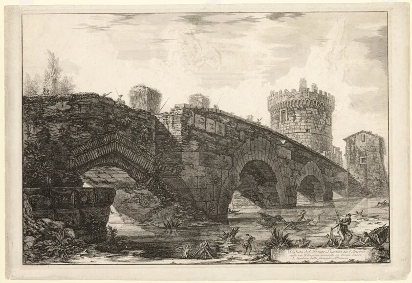 View of Ponte Lugano on the Anio, from Views of Rome — تصویر رکورد مؤسسهٔ هنر شیکاگو (دسترسی آزاد)