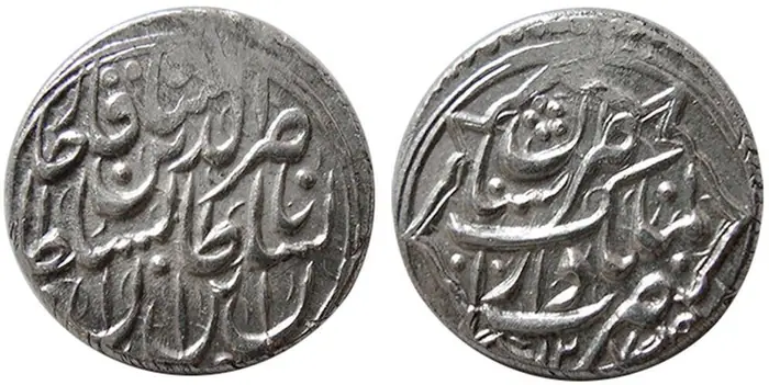 روی و پشت «½ قران — ناصرالدین‌شاه قاجار، ۱۸۵۸ م» — عکس رکورد کاتالوگ نومیستا