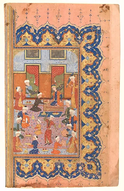 "A Scene of Conviviality at Court", Folio from a Divan (Collected Works) of Mir 'Ali Shir Nava'i — تصویر رکورد موزهٔ متروپولیتن (دسترسی آزاد)