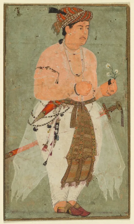 A Mughal Prince, Perhaps Danyal, Holding a Sprig of Flowers — تصویر رکورد موزهٔ هنر کلیولند (دسترسی آزاد)