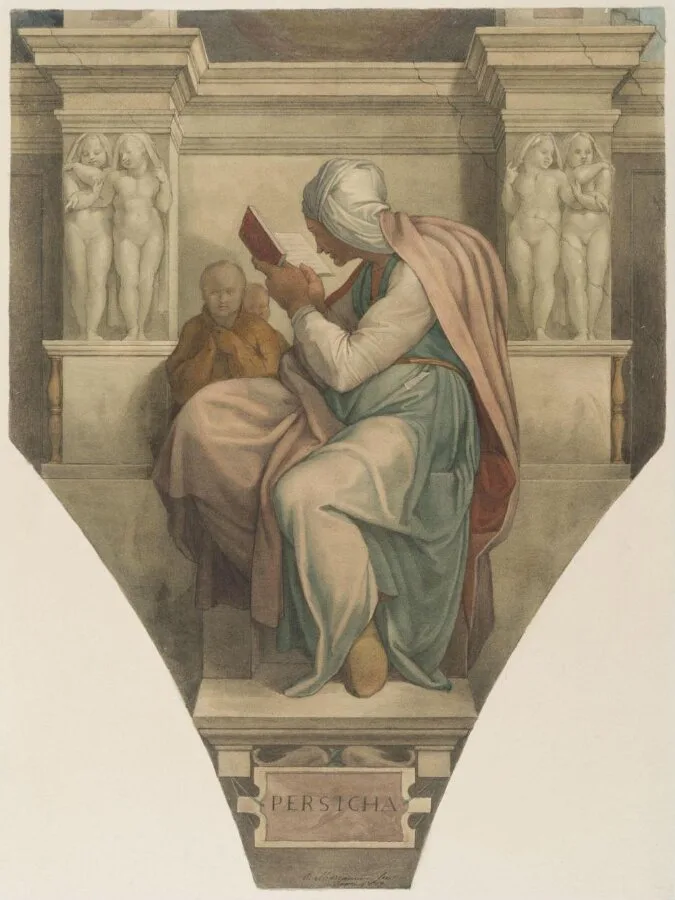 Copy after Michelangelo’s fresco of the ‘Persian Sibyl’ on the Sistine Chapel vault (Sistine Chapel, Rome, 1511-1512). — تصویر رکورد موزهٔ ویکتوریا و آلبرت