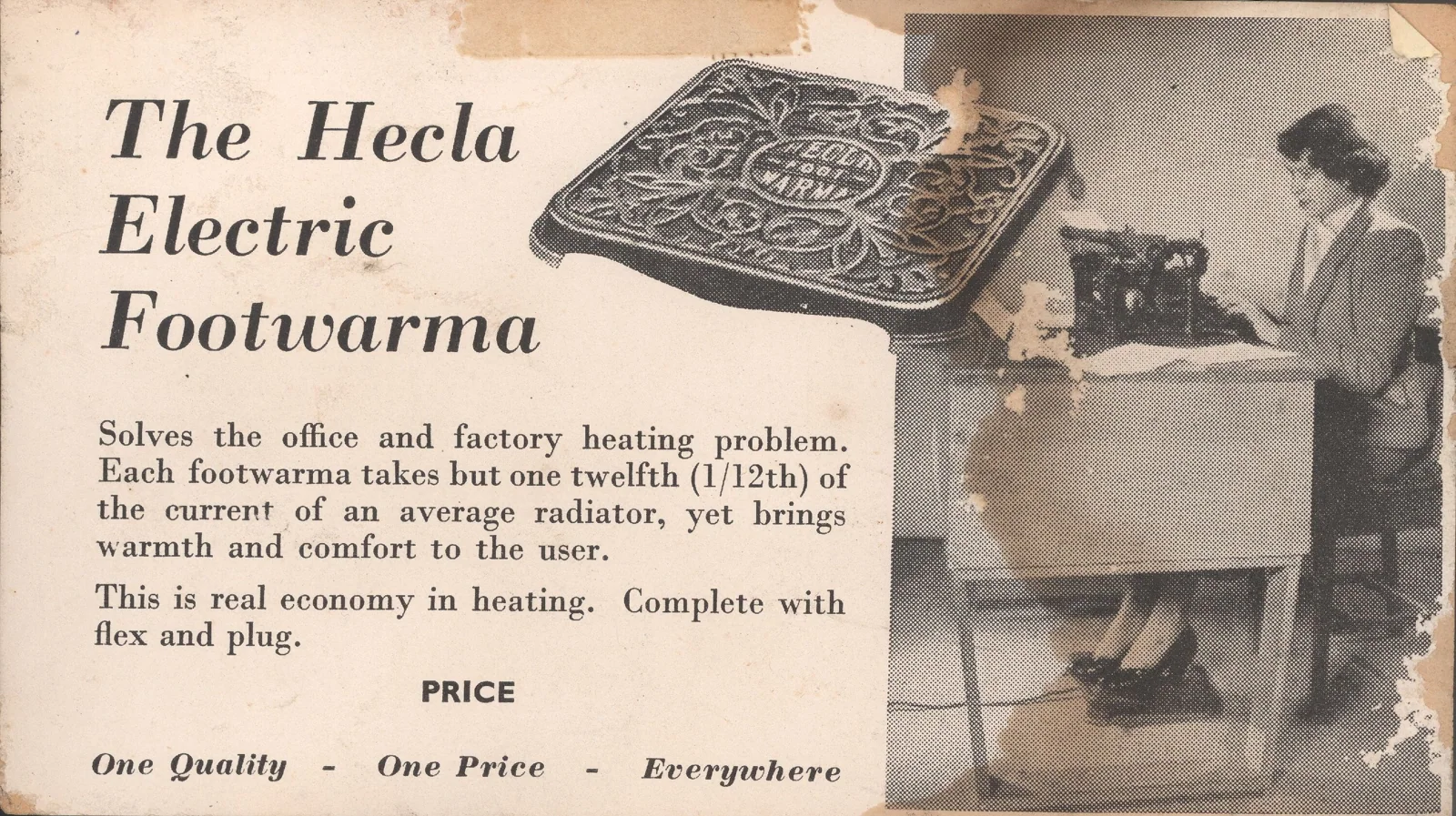 کارت‌پستال - 'Foot Warma'، گرم‌کن برقی پا، شرکت Hecla Electrics Pty Ltd، ساوت یارا، ۱۹۲۷ — عکس رکورد موزه‌های ویکتوریا (استرالیا)