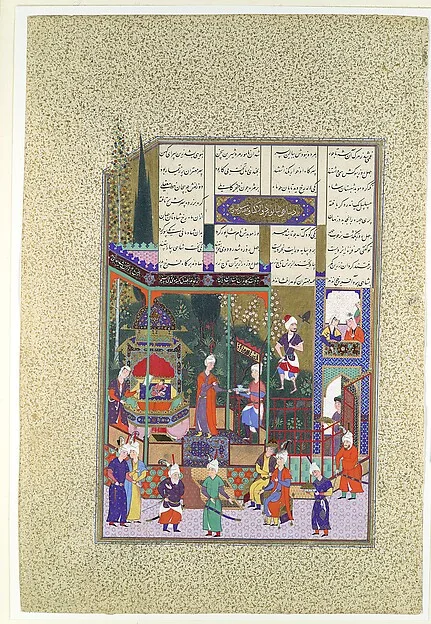 "The Coronation of the Infant Shapur II", Folio 538r from the Shahnama (Book of Kings) of Shah Tahmasp — تصویر رکورد موزهٔ متروپولیتن (دسترسی آزاد)