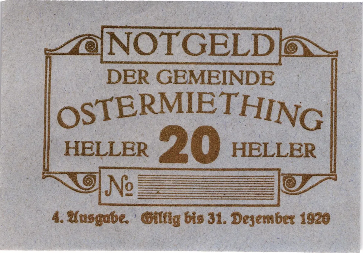 20 Heller, Notgeldschein der Gemeinde Ostermiething, Oberösterreich — تصویر رکورد یوروپیانا