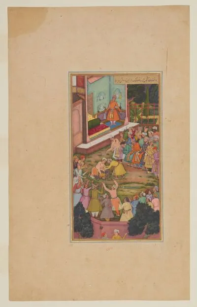 Akbar fights Man Singh of Amber at a drinking party, from the History of Akbar (Akbarnama), by Abu’l-Fazl — تصویر رکورد یوروپیانا