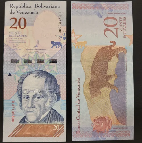 روی اسکناس — 20 Bolivares ونزوئلا