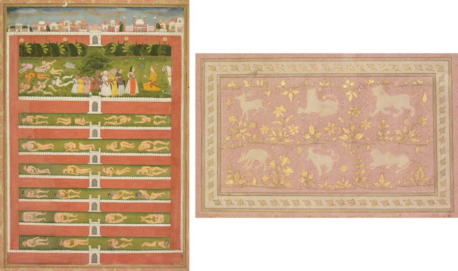 A Princess and Demons before a Nobleman: A Leaf from a Poetical Romance Relating to Shah Alam I (recto); Stenciled Scenes of Lion and Gazelle (verso) — تصویر رکورد موزهٔ هنر کلیولند (دسترسی آزاد)