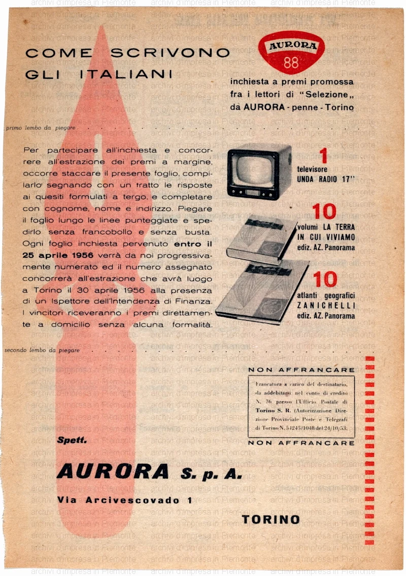Pubblicità da rivista della penna stilografica Aurora 88 — تصویر رکورد یوروپیانا