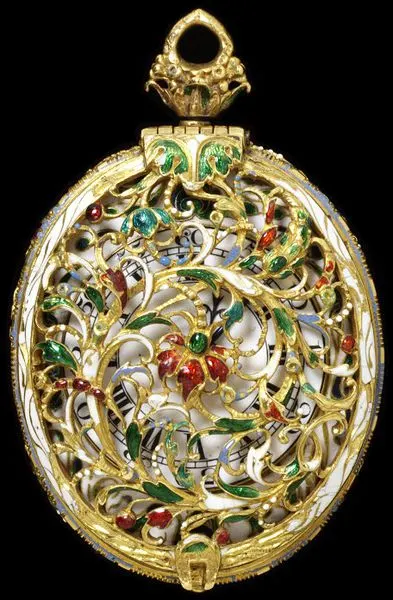 Enamelled gold watch case, engraved on the case the Stuart Royal Arms in Garter, with crested helm and supporters, and monogram 'C.R.', inscribed 'This watch was a present from the King to the Earl of — تصویر رکورد یوروپیانا