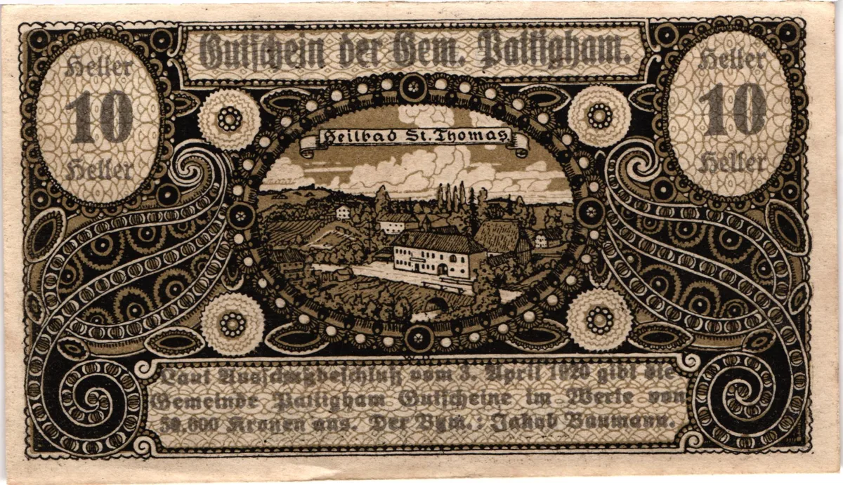 10 Heller, Notgeldschein der Gemeinde Pattigham, Oberösterreich — تصویر رکورد یوروپیانا