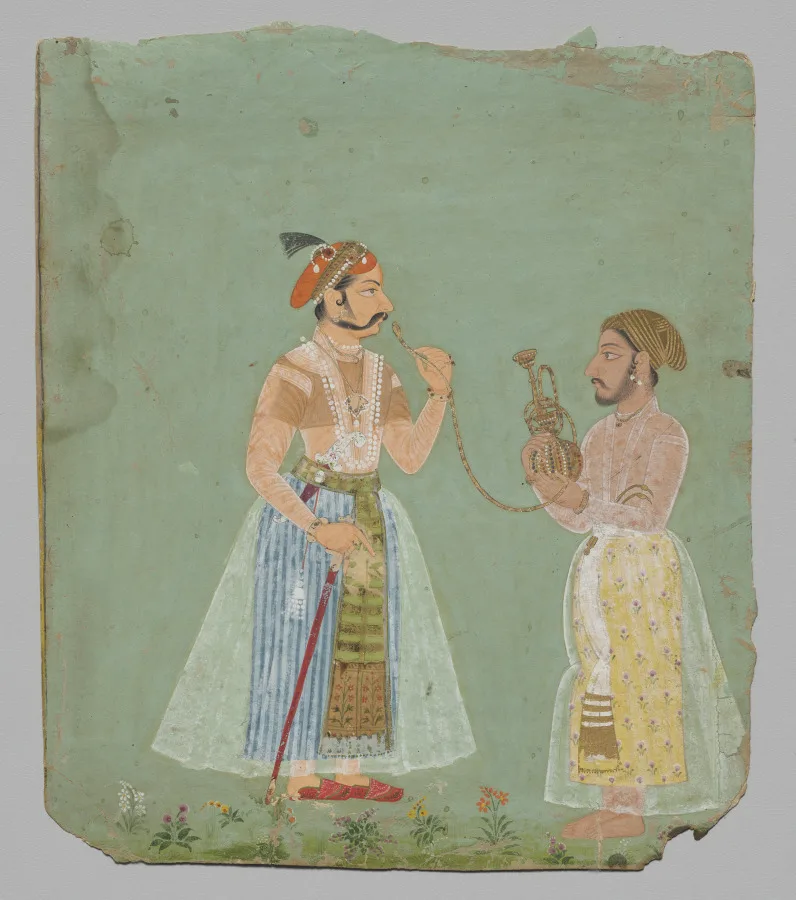 Rana Amar Singh II (reigned 1698–1710) smoking a hookah — تصویر رکورد موزهٔ هنر کلیولند (دسترسی آزاد)